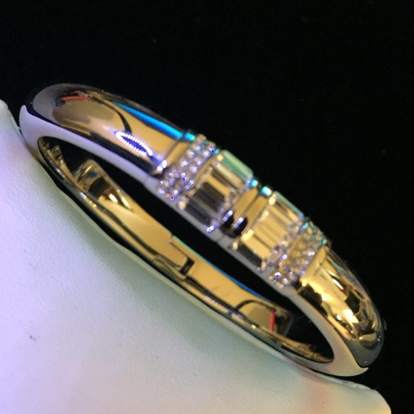 Michael Kors Gold Tone Baguette and Pave Embellished Bangle Bracelet - Picture 1 of 4